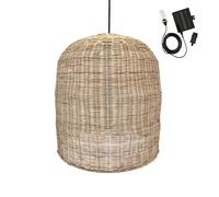 Suspension solaire GIACOMO SOLAR en rotin naturel avec câble hybride secteur et solaire 5m de longueur