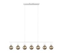 Suspension suspension 7 flammes E27 salon table à manger suspension réglable en hauteur 7 flammes, métal blanc mat, 7x E27, LxlxH 110x8x150 cm
