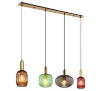 Suspension, suspension, lampe de salle à manger, 4 flammes, lampe design, abat-jour en verre coloré, métal, laiton noir, 4x E27, LxlxH 115x30x120 cm