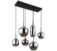 Suspension suspension lampe suspension lampe de table à manger, 6 flammes, rétro verre fumé métal noir chanvre brun, 6x douilles E27, LxPxH 80x40x120cm