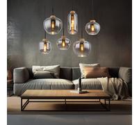 Suspension suspension lampe suspension lampe de table à manger, 6 flammes, rétro verre fumé métal noir chanvre brun, 6x douilles E27, LxPxH 80x40x120cm