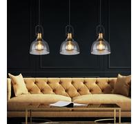 Suspension suspension lampe suspension lampe suspension lampe salle à manger, 3 flammes, métal rétro laiton verre fumé noir, 3x douilles E27, LxPxH 83,5x20x120cm