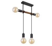 Suspension, suspension réglable en hauteur, lampe de salle à manger, bois, métal, noir, marron, 4x douilles E27, LxlxH 39x6x100 cm