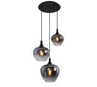Suspension, suspension, salon, suspension, lampe de table à manger, abat-jour en verre fumé, métal noir, douilles 3x E27, DxH 48x120 cm