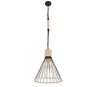 Suspension suspension suspension plafonnier pendule tiges métalliques, design cage, noir, corde de chanvre marron, chaîne noire, 1x douille E27, DxH : 35x140 cm