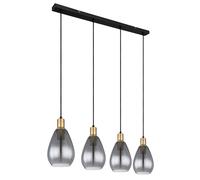 Suspension suspension verre fumé 4 flammes noir plafonnier salon suspendu, métal laiton, douilles E27, LxlxH 90x15x120 cm
