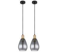 Suspension suspension verre fumé salon 1 flamme plafonnier suspendu noir, métal laiton, douilles E27, DxH 15x120 cm, lot de 2