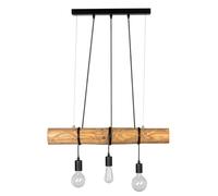 Suspension, table à manger, bois, lampe de salle à manger, noir, suspension, réglable en hauteur, 3 flammes, métal, 3x douille E27, LxlxH 65x8x140 cm