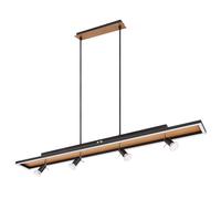 Suspension, table à manger, suspension, noir, lampe de salon, dimmable, LED, 4 flammes, aspect bois, spots mobiles, 4x GU10, LxlxH 116x12x120cm