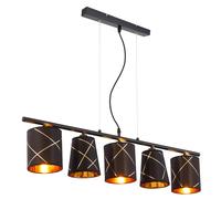 Suspension table à manger suspension or noir 5 flammes lampe de salle à manger E14 lampe de salon suspendue moderne, avec des lignes décoratives dorées, 5x E14, LxH 90x140 cm