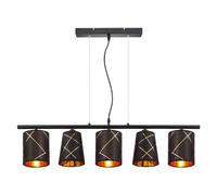 Suspension table à manger suspension or noir 5 flammes lampe de salle à manger E14 lampe de salon suspendue moderne, avec des lignes décoratives dorées, 5x E14, LxH 90x140 cm