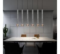 Suspension table à manger suspension suspension 6 flammes suspension lampe de table à manger Réglable en hauteur, métal nickel, 6x douilles E27, LxH 110x150 cm