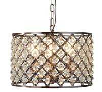 Suspension tambour à 3 flammes Marquise, cuivre antique, revêtement en gouttes de verre