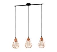 Eglo Lustre TARBES, suspension à 3 flammes vintage au look rétro, matériau : acier, couleur : cuivre, noir, douille : E27