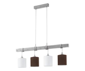 Suspension TO2 E27 4X60W en acier et bois blanc patiné 1000x150x1100mm