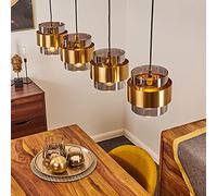 Suspension Traak, plafonnier à 4 flammes en métal noir/laiton avec abat-jour en verre fumé, suspension moderne, 4 x E27, hauteur max. 116 cm, ampoule(s) non incluse(s)
