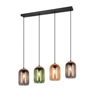 Suspension noire barre verres colorés 4xE27 Trio Cork