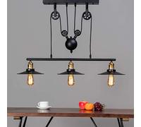 Suspension Triple Piattino noire et bronze 3xE27 | 3 abat-jours en métal noir, finition bronze, 3 culots E27, hauteur réglable par poulie