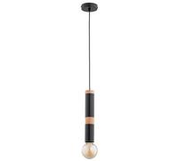 Suspension tube industrielle noire bois E27 Alfa Akord