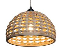 Suspension unique de style rétro américain, lustre en rotin tressé à la main avec cordon en corde de chanvre, abat-jour lanterne suspendu style panier de ferme pour salle à manger, îlot de cuisine, e