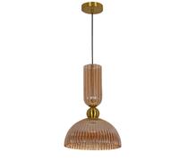 Suspension verre ambre cannelé doré réglable E27 Piega