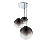 Suspension verre fumé Suspension verre chrome plafonnier pour votre salon, forme sphérique, 3x E27, DxH 51x120 cm, salle à manger