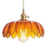 Suspension Verre Plafonnier,Lustre réglable,Lumières Suspendue vintage en laiton pour la salle à manger de la chambre à coucher,Suspension Luminaire avec abat-jour ambre de 9,84 pouces,Lampe Lotus