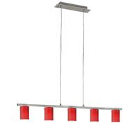 Suspension verre rouge chrome hall salon éclairage G9 5 flammes Eglo 88547 DRESS