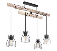 Suspension vintage bois lampe suspendue table à manger bois suspension rustique 4 flammes, dimmable, télécommande, changement de couleur, faisceau réglable et pendule, 4x 9W 4x 806 lm 3000K, LxH 90x10