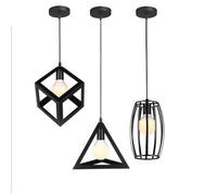 Suspension Vintage E27 Lampe de Plafond - WOTTES - UNI 3PCS - Noir - Fer Forgé - 40W - Campagne