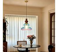 Suspension Vintage Pour Table À Manger En Verre | Lampe Suspendue Réglable En Hauteur E27 Rétro Pour Table À Manger Lampe En Bois Massif Et Laiton Pour Salon, Salle À Manger, Cuisine,Modell a,23CM