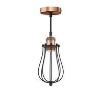 Suspension vintage RETRA bronze Douille E27 Abat-jour en cage noir