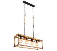 Suspension Vintage Retro Lampe à suspendre bois LED Plafonnier corde de chanvre 4 flammes, métal noir marron, 7W 806lm blanc chaud, LxlxH 80x25x120 cm