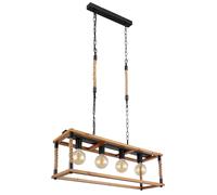 Suspension Vintage Retro Lampe à suspendre bois Plafonnier corde de chanvre 4 flammes, métal noir marron, 4x E27 douilles, LxlxH 80x25x120 cm
