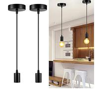 Suspension Vintage Style Industriel E27 Lustre Plafonniers Moderne Support de Lampe Douille Rond Lampe Suspension luminaire pour Salon Salle À Manger Chambre Cuisine Couloir Restaurant (Noir)