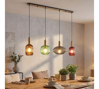 Lampe à suspension, lampe de salle à manger, 4 lampes, lampe design rétro, abat-jour en verre coloré, métal, laiton noir, 4x E27, LxPxH 115x30x120 cm