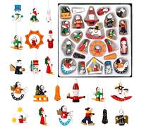 Suspensions pour Sapin de Noël, Décoration Pendentifs en Bois Arbre de Noël, Figurines en Bois Peintes à la Main, Traditionnelle Mini Poupées Ornementales, Hauteur jusqu'à 4 cm, 24 Pcs