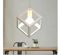Suspensions Rétro Blanc Métal Carré Cage Vintage Lustre Plafonnier pour Salon, Chambre, Salle
