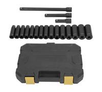 SustVita Kit de douilles profondes hexagonales, jeu de 18 pièces en acier Cr-V avec douilles métriques de 10 à 24 mm, tailles marquées par tigre et barres d'extension pour