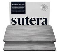 SUTERA - Tapis de Bain en Pierre, Tapis de Douche en Terre de diatomées, antidérapant, Super Absorbant, séchage Rapide, Naturel, Facile à Nettoyer (59 x 38,1 cm, Gris, Lot de 2)