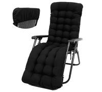 Sutowe 170x50cm Coussin de Chaise Longue | Bain de Soleil | Transat | Matelas pour Jardin, Coussin pour Chaise Extérieure avec Capuchon Antidérapante et Bande Réglable pour Intérieur Extérieur (Noir)