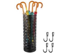 Sutowe Porte-parapluie en Métal Rond en Style Moderne avec Sculpture, Porte Parapluie Design sur Pied , Porteparapluies avec Crochets pour Entrée Maison Bureau Hôtel,15×15×42 cm(Noir + crochet)