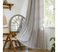 Sutuo Home - Rideaux Boho pour chambre à coucher, salon - Rideaux mi-occultants en lin style ferme avec franges shabby chic - Rideau brodé de style bohémien, passe-tringle - 1 panneau - 132,1 cm de