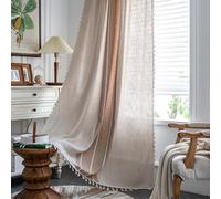 Sutuo Home Rideaux semi-occultants en lin de 160 cm pour chambre d'enfant, style rustique classique, shabby chic, rideaux de fenêtre brodés de style bohème avec passe-tringle, 1 panneau de 132,1 cm de