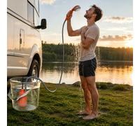 Suusolny Douche de camping portable avec pompe submersible à batterie, débit de 3 l/min, tuyau de 2,3 m, douchette et pistolet à eau, crochet à ventouse, kit de douche mobile pour camping, jardin
