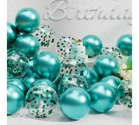 Suwen Métallique Vert Ballons et Confettis Ballons Lot de 47PCS 10 Pouce Latex Baudruche Hélium Chrome Vert Métallisé Ballon Gonflable pour Décorations de Fête Anniversaire Mariage Baby Shower