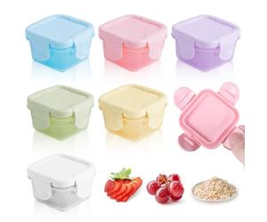 SUWIWKKOA Lot de 6 petites boîtes avec couvercle en plastique pour boîte à lunch, petites boîtes de congélation, petites boîtes à goûter, sauces, récipients pour le stockage de confitures, fruits et