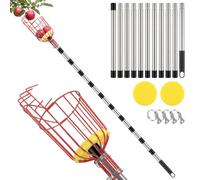 suzmei Pince à pommes avec poignée télescopique, pince à pommes avec poignée télescopique, outil de cueillette de fruits avec poteau léger en acier inoxydable et panier robuste, outil de cueillette de