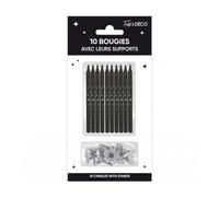 SV SURPRISEZ-VOUS - 10 BOUGIES AVEC BOBÈCHES ANNIVERSAIRE 7.5CM NOIR