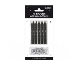 SV SURPRISEZ-VOUS - 10 BOUGIES AVEC BOBÈCHES ANNIVERSAIRE 7.5CM NOIR